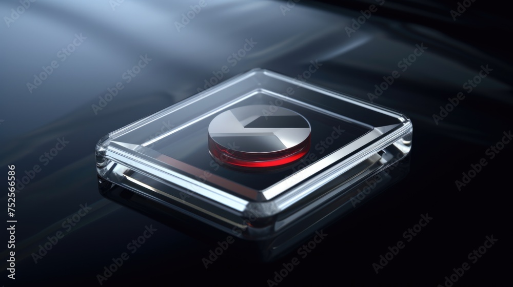 Aufkleber Close up of a red button on a black surface. Perfect for technology or security concepts