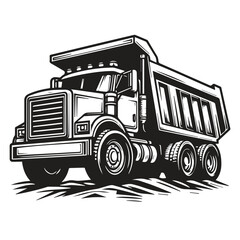 Dump truck vector illustration black and white