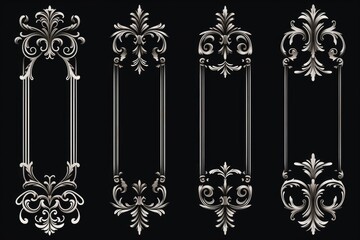 Elegant set of four ornate scrolls on a sleek black background. Perfect for design projects and presentations
