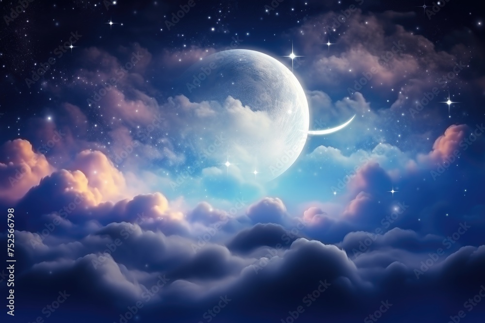 Aufkleber a serene night sky with a full moon and twinkling stars. perfect for background use