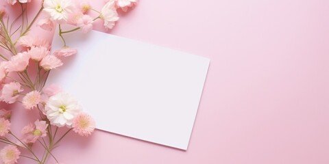 Pink floral background with empty paper for text, perfect for greeting cards or invitations