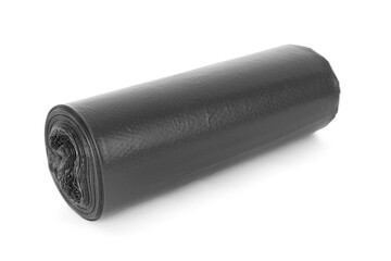 Roll of black garbage bags isolated on white