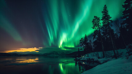 aurora borealis, northern lights, lapland, Winter landscape
Majestic northern lights dance in...