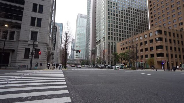 road intersection between the skyscrapers in Tokyo