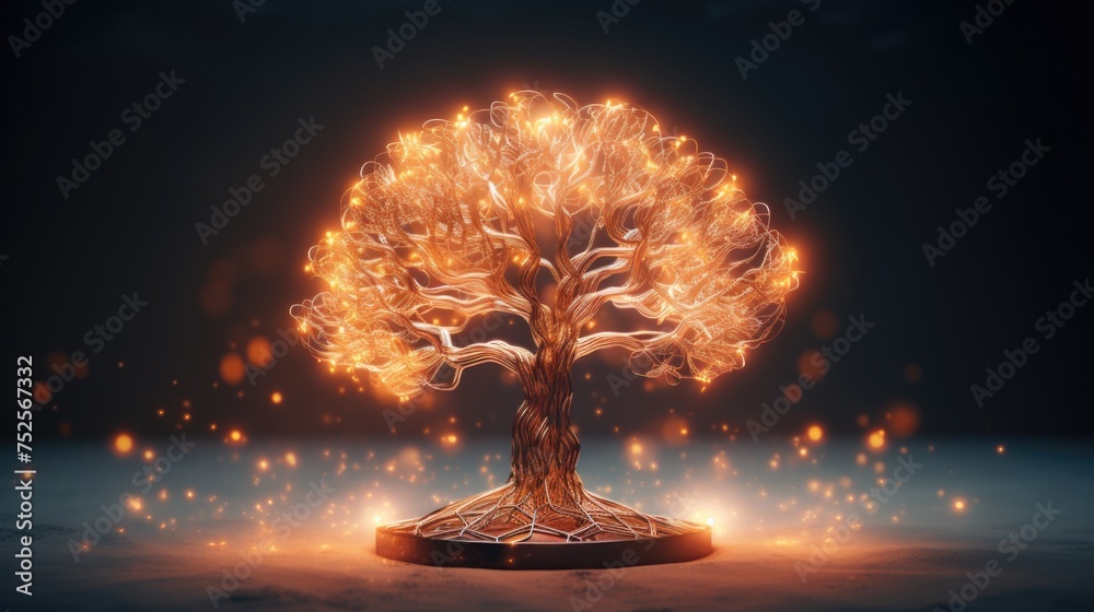 Poster a unique glowing tree on a pedestal, perfect for mysterious or magical themes