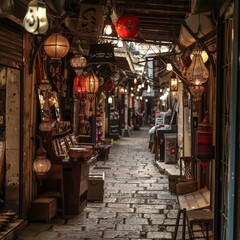 a street with lanterns and lamps