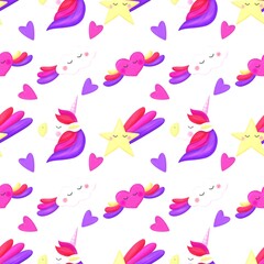 Unicorn seamless pattern set star 
