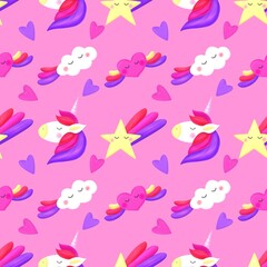 Unicorn seamless pattern set star 