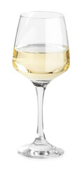 Tasty wine in glass isolated on white