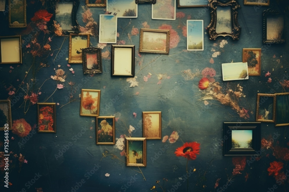Poster a collection of various pictures displayed on a wall. suitable for interior design concepts