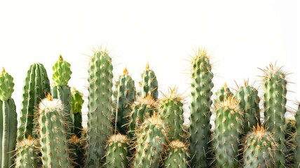 A group of cacti in a minimal style on a white background