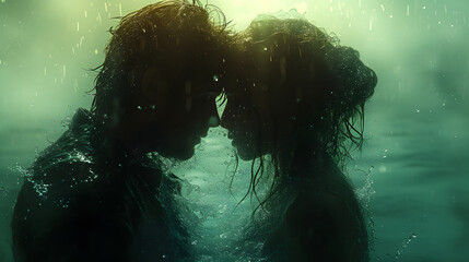 Intimate Moment of a Couple in the Rain. Illustration