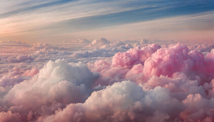 Tło różowe i białe chmury. Niebo abstrakcyjny krajobraz - obrazy, fototapety, plakaty