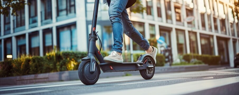 Electric Scooter Commute in City Street. Generative ai