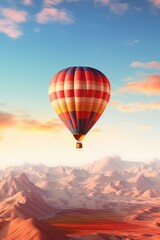 Obraz premium A hot air balloon flying over a desert landscape. Perfect for travel and adventure concepts
