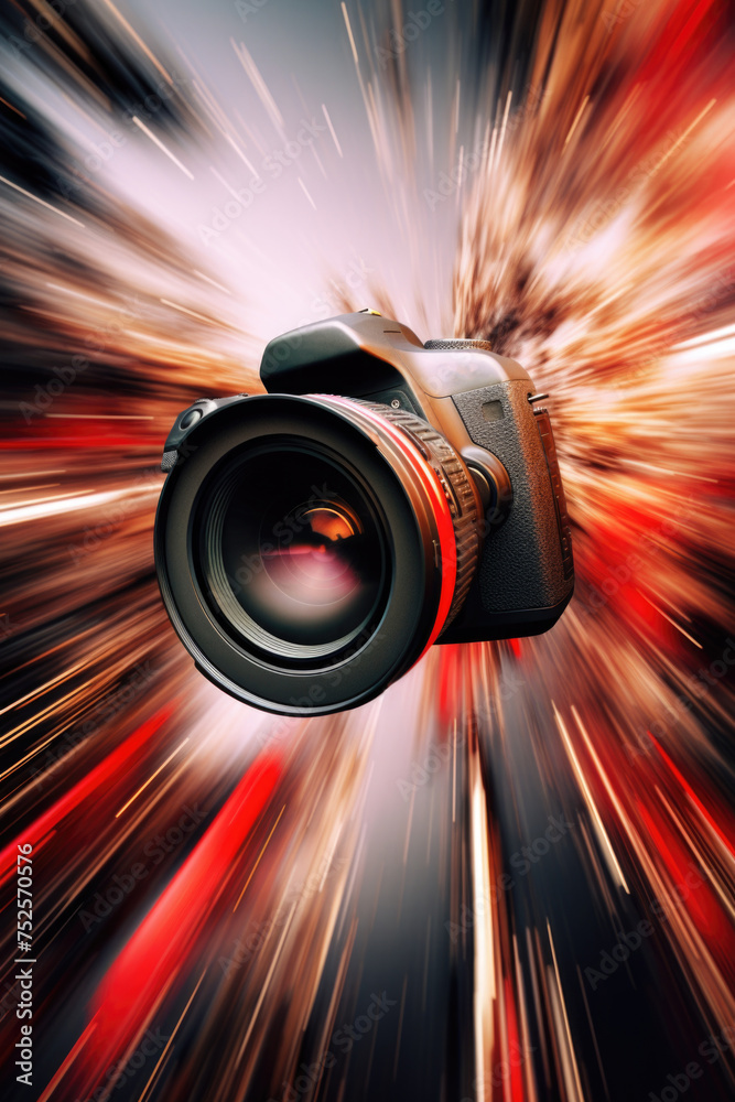 Poster digital camera with a blurry background. suitable for technology and photography concepts