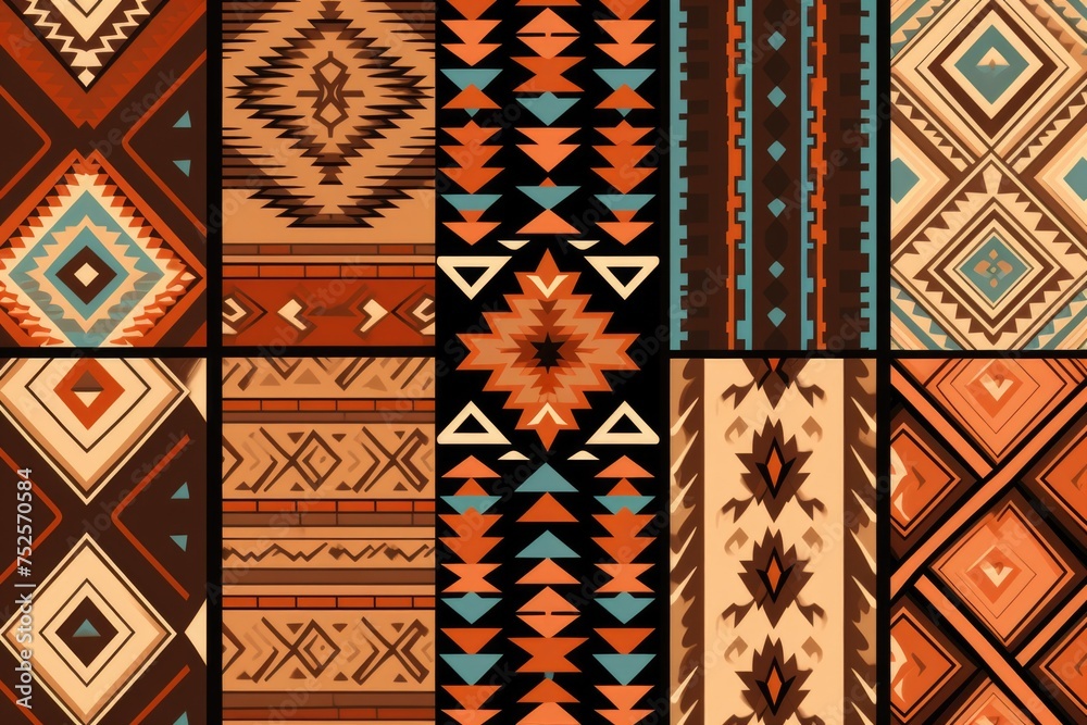 Poster Various vibrant patterns on a dark backdrop. Suitable for graphic design projects