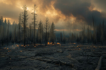 Forest in smoke extinguishing forest fires, forest fires, natural disasters, drought.