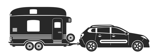 Camper. Camping motor home, road trip car wagon vector flat illustration, PNG