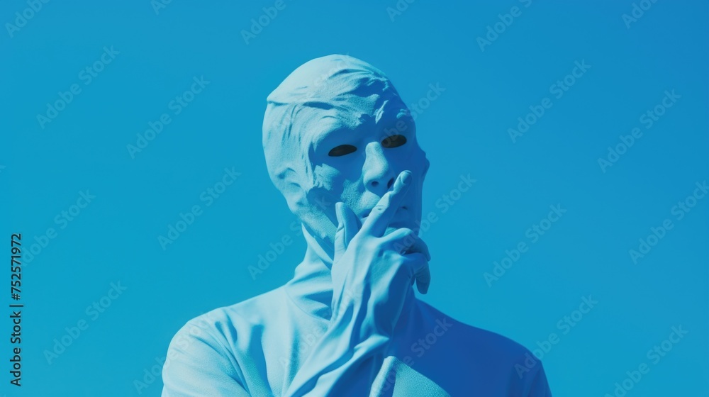 Poster A statue of a man with a mask covering his face. Suitable for various themes and concepts
