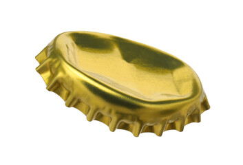 One golden beer bottle cap isolated on white
