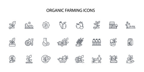 Organic farming icon set.vector.Editable stroke.linear style sign for use web design,logo.Symbol illustration.