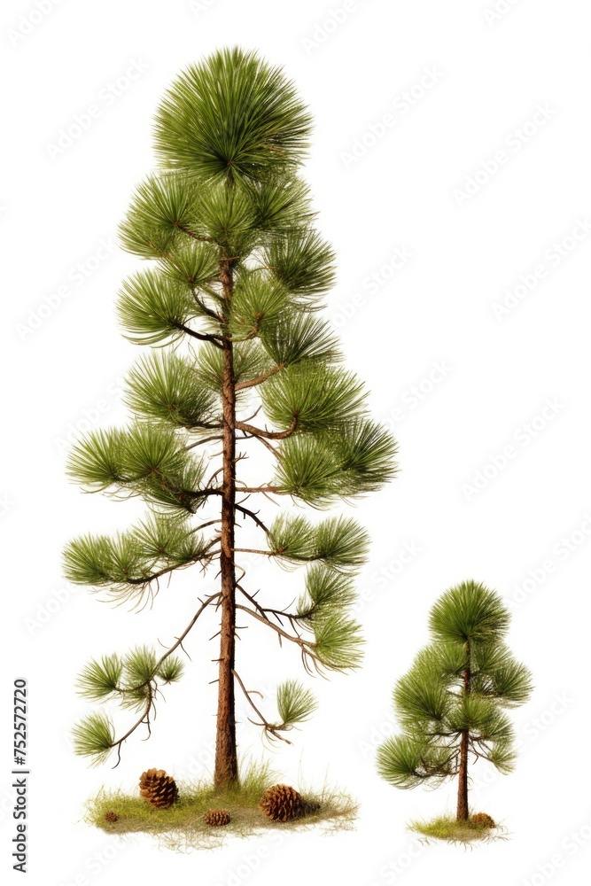 Poster a group of pine trees isolated on a white background. ideal for nature and environmental concepts