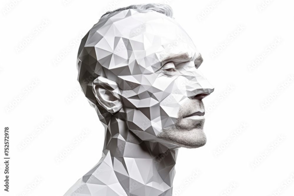 Poster Close up of a man's face made of triangles. Suitable for abstract design projects