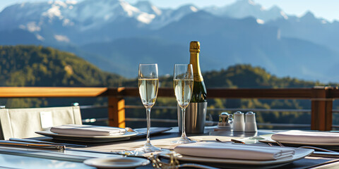 Luxury Mountain View Dining Experience with Champagne and Pristine Nature