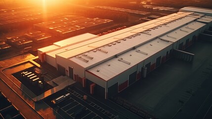 A bird's eye view of a spacious warehouse. Ideal for industrial concepts