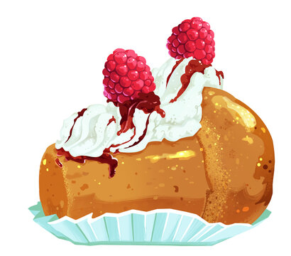 dessert cake with raspberries and whipped cream clip art preview