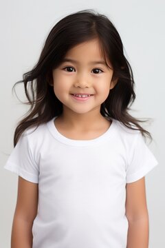 Portrait of a beautiful little Asian girl smiling happily looking at the camera. isolated on a white background