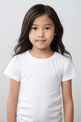 A portrait of a beautiful little Asian girl looking into the camera. isolated on a white background