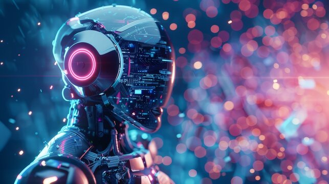 3d illustration Futuristic robot artificial intelligence huminoid AI data analytic technology development and machine learning concept. Global robotic bionic science research for future of human