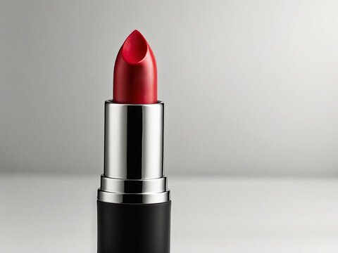 Fototapeta Barra de Labios Roja para Maquillaje Elegante en Fondo Neutro