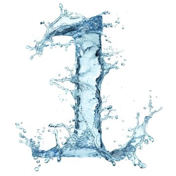 Capital number 1, water splash text. Stylized font, capital number 1, water splash text. Water splashes isolated on white background. Letter 1. Design of medals, stickers, numbers.