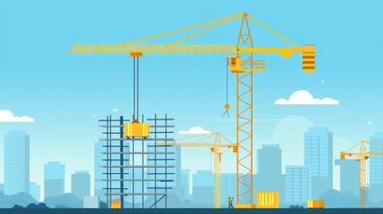 Illustration of a yellow construction crane tower, presented in a flat style