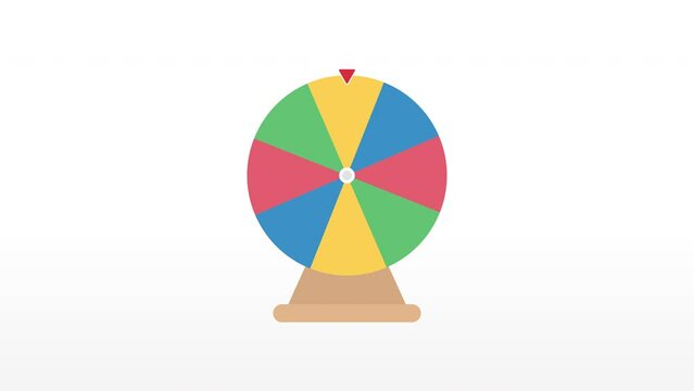 Illustration animated colour roulette spinning on wooden base with red indicator on top