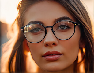 Closeup of young woman wearing eyeglasses