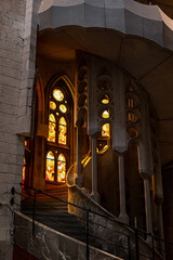 Historic Elegance: Illuminated Staircase with Stained Glass in Timeless Design