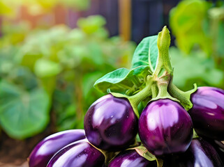 Heap, harvest of ripe eggplants