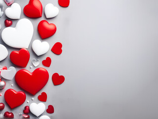 simple gray background with red and white hearts, valentines day theme