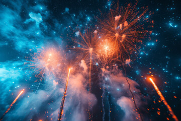 Spectacular fireworks display illuminating the night sky, capturing the excitement of celebrations. Generative Ai.