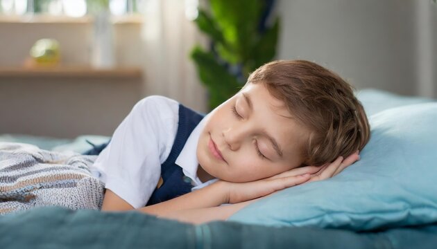 Generated image of child sleeping on the bed 