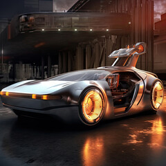 Futuristic luxury car on evening street background. Concept of expensive, sports auto