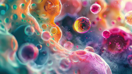 Abstract micro life background, microscopic view of viruses and bacteria, research of microbiology close-up. Concept of science, macro, organic cell, microscope, biology, pattern