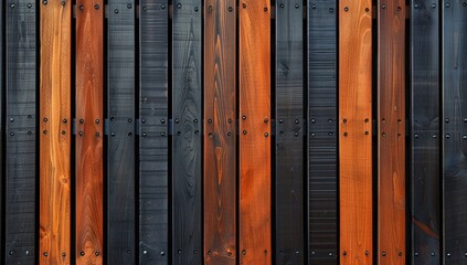 This image showcases the contrast of burnt orange wooden slats against a charcoal-coloured backdrop - obrazy, fototapety, plakaty