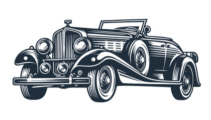 Retro automobile. Vintage woodcut engraving style vector illustration.