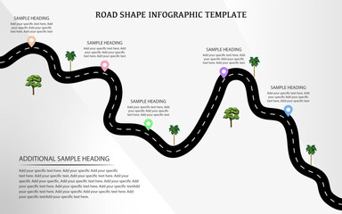 Road shape flow infographic template design, road concept infographics design