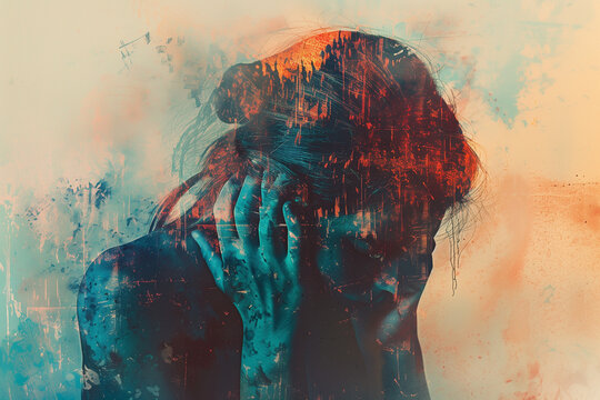 abstract young person corroding by depression or anxiety